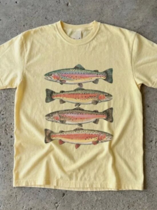 Gildan Other - Vintage Trout Fishing Graphic Tee Nature Angler Fish Shirt Outdoor Retro